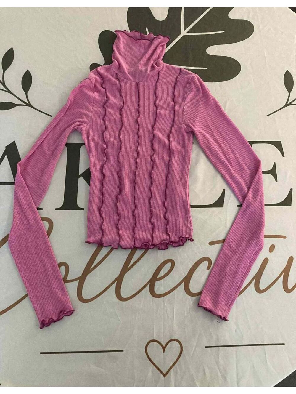 Out From Under Pink Ribbed Turtleneck Long Sleeve Top